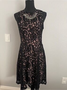 Lauren Ralph Lauren Black Lace Midi Dress with Pink Slip
